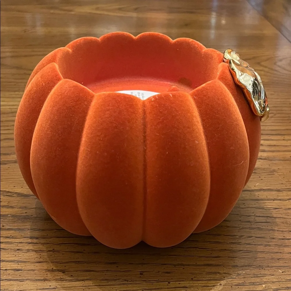 Bath and Body Works 2021 Pedestal Flocked Pumpkin 3‎ Wick Candle Holder